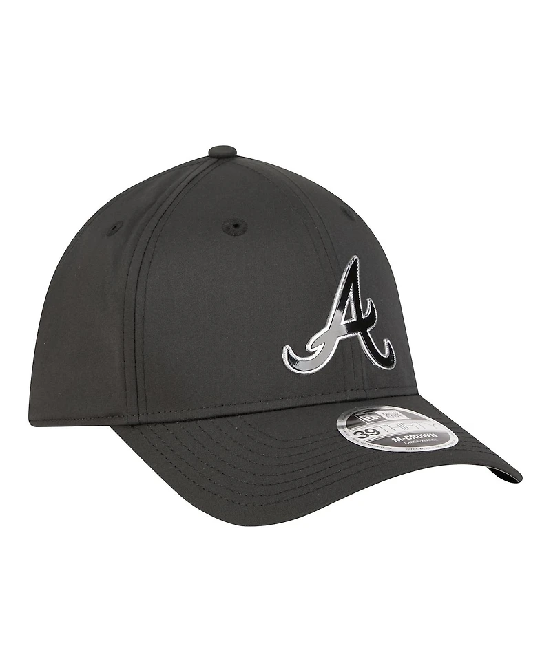 New Era Men's Black Atlanta Braves Metallic 39THIRTY M-Crown Flex Hat