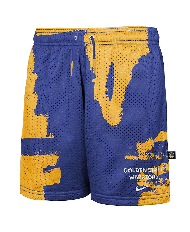 Nike Big Boys and Girls Royal/Gold Golden State Warriors Courtside Pro Shot Dri-fit Mesh Practice Shorts