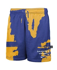 Nike Big Boys and Girls Royal/Gold Golden State Warriors Courtside Pro Shot Dri-fit Mesh Practice Shorts