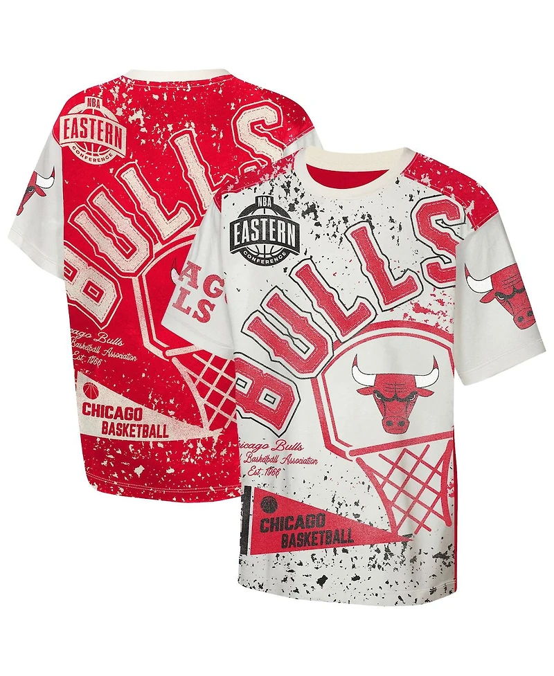 Outerstuff Big Boys and Girls Cream Chicago Bulls Top Player All-Over-Print T-Shirt