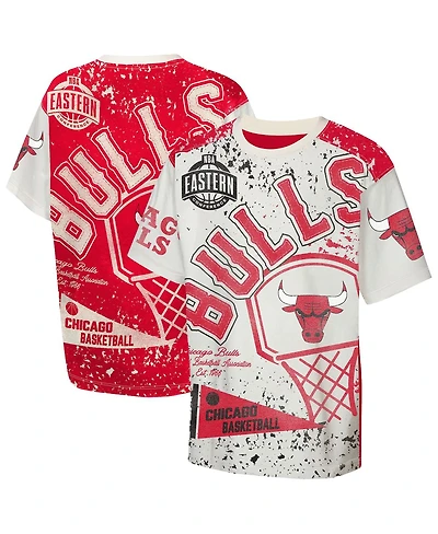 Outerstuff Big Boys and Girls Cream Chicago Bulls Top Player All-Over-Print T-Shirt