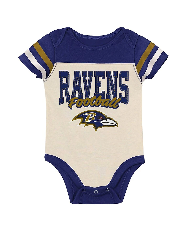 Outerstuff Baby Boys and Girls 3-Piece Baltimore Ravens Up One Bodysuit, Bib Booties Set