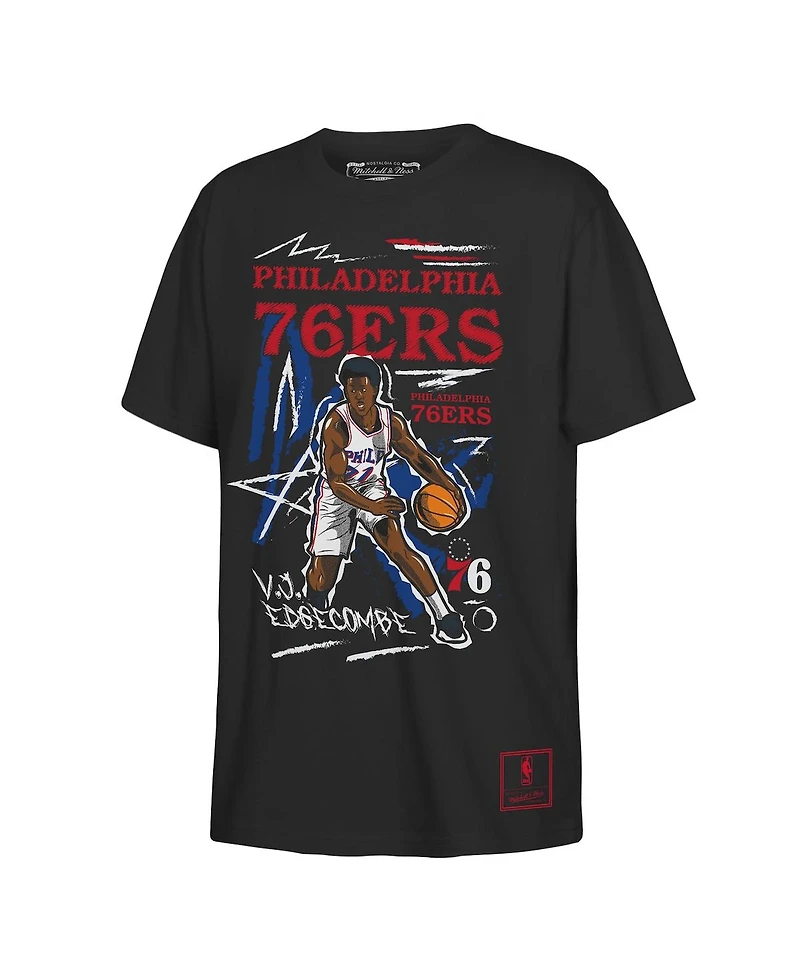 Mitchell & Ness Big Boys and Girls Vj Edgecombe Black Philadelphia 76ers Chalked Up Player Name Number T-Shirt