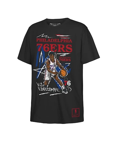 Mitchell & Ness Big Boys and Girls Vj Edgecombe Black Philadelphia 76ers Chalked Up Player Name Number T-Shirt