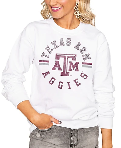 Gameday Couture Women's White Texas A&M Aggies Oversized Vintage Days Perfect Crew Sweatshirt