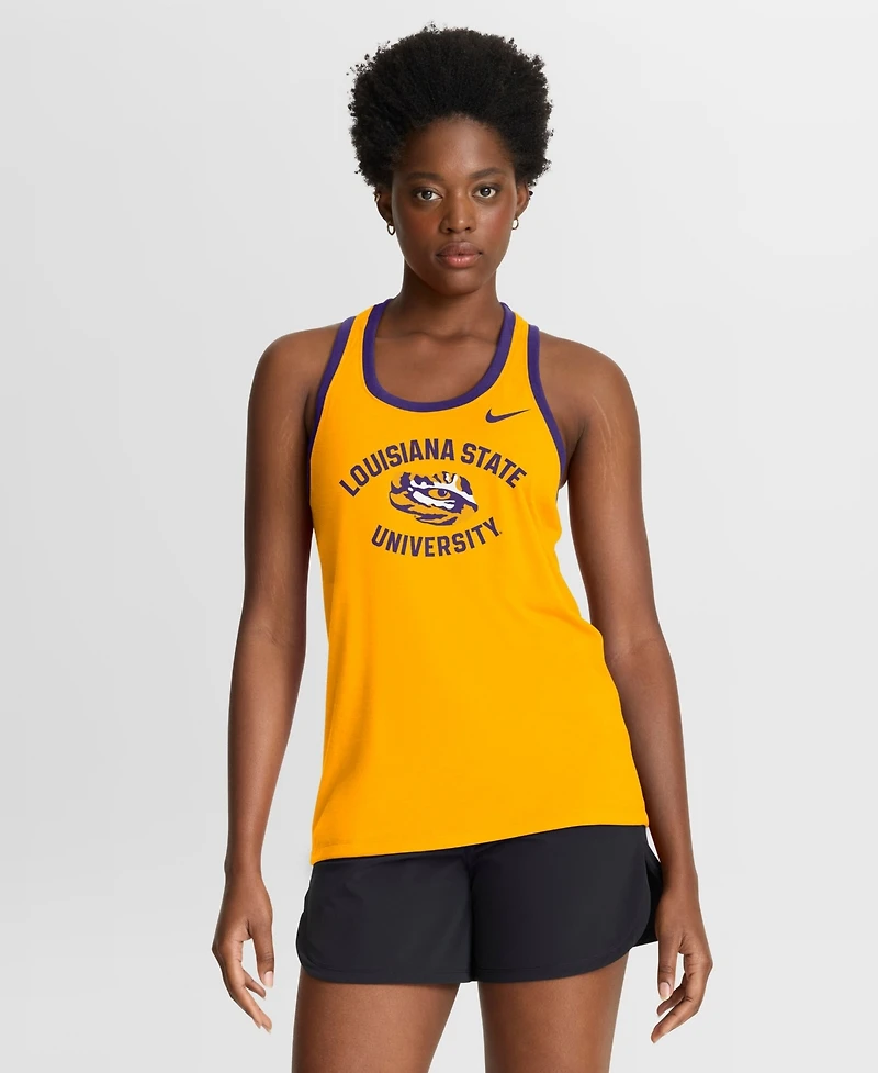 Nike Women's Gold Lsu Tigers Uni Name Tri-Blend Dri-fit Tank Top