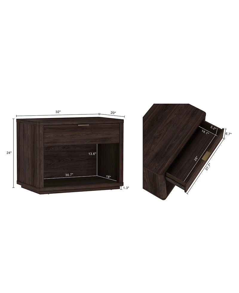 Manhattan Comfort Evelyn 2-Piece 32" Modern 1-Drawer Nightstands