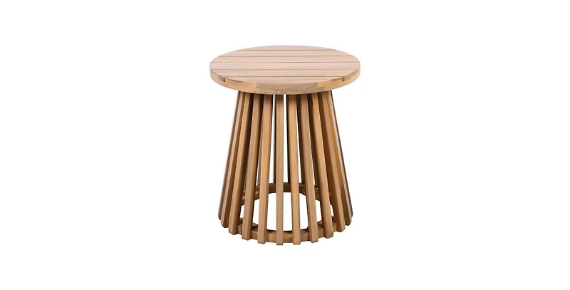 Flynama Outdoor Acacia Wood Conversation Set 2 Club Chairs with Side Table Brown Patina Finish Cream Cushion for Garden Patio Deck