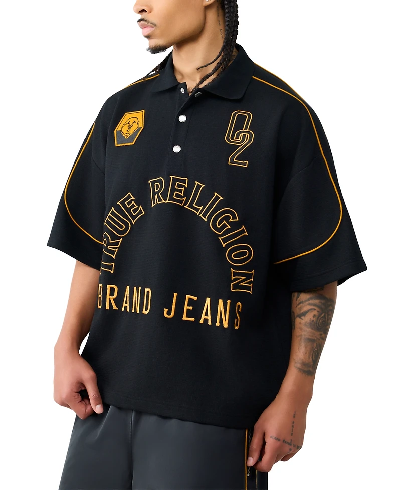 True Religion Men's Multi Logo Oversized Short-Sleeve Polo Shirt