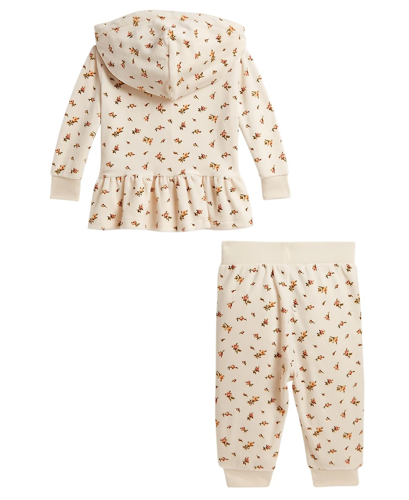 Polo Ralph Lauren Baby Girls' Floral Velour Hoodie and Jogger Pants, 2-Piece Set