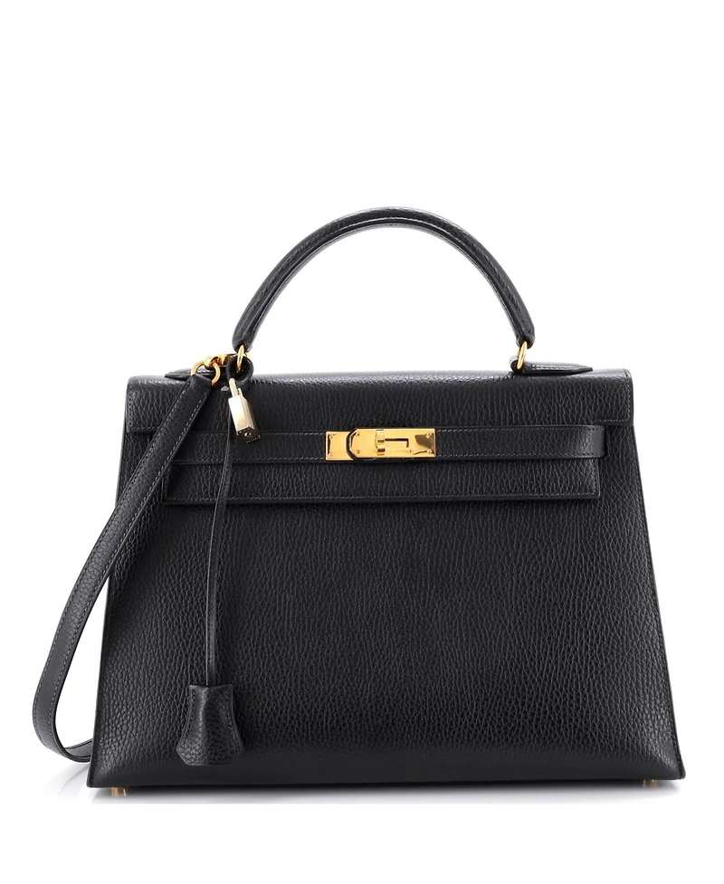 Pre-Owned HERMES Kelly 32 Handbag Black Ardennes with Gold Hardware