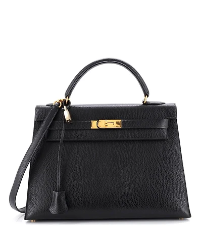 Pre-Owned HERMES Kelly 32 Handbag Black Ardennes with Gold Hardware