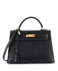 Pre-Owned HERMES Kelly 32 Handbag Black Ardennes with Gold Hardware