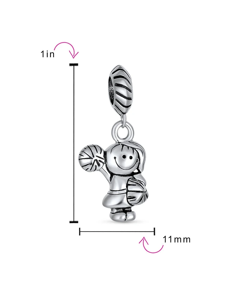 Bling Jewelry Cheerleader Soccer Player Dangle Charm Bead .925 Sterling Silver Fits European Bracelet