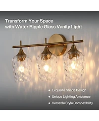 Tribesigns 3-Light Bathroom Vanity Light, Brushed Brass Vanity Light Fixtures Over Mirror with Water Ripple Clear Glass Shades