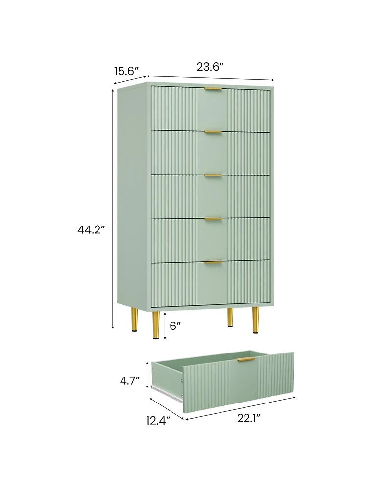 homfan Fluted Dresser with 4/5/6 Drawers, Modern Wood Storage Chest Metal Handles for Bedroom, Living Room, Hallway, or Entryway