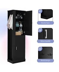 Midola Tall Bathroom Storage Cabinet, Freestanding Storage Cabinet with Hook and Adjustable Shelf, Mdf Board