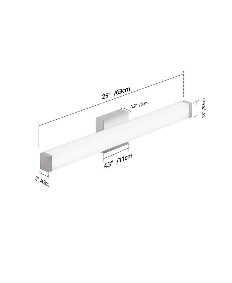 Busdays 25 Inch Brushed Nickel Square Led Bathroom Vanity Light 14W 6000K Cool Wall Bar Fixture Over Mirror