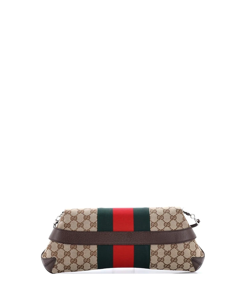 Pre-Owned Gucci Medium Horsebit Nm Web Chain Clutch Gg Canvas