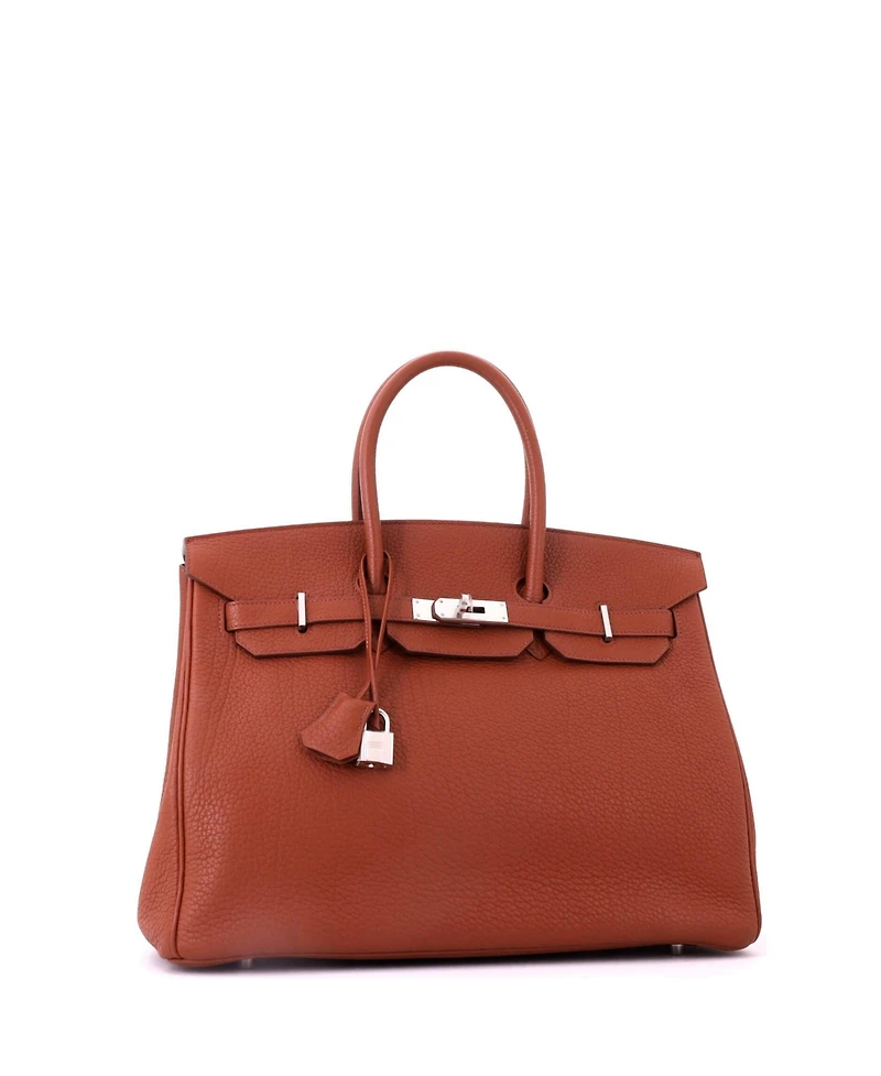 Pre-Owned HERMES Birkin 35 Handbag Brown Fjord with Palladium Hardware