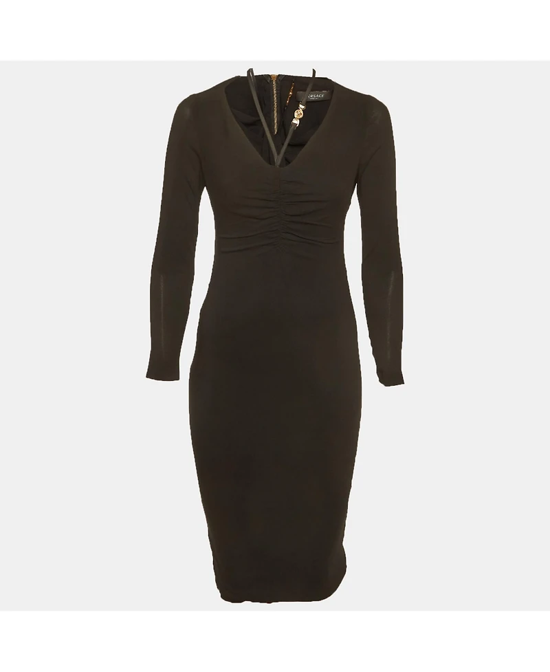 Pre-Owned Versace Women's Crepe Medusa Detail Ruche Midi Dress