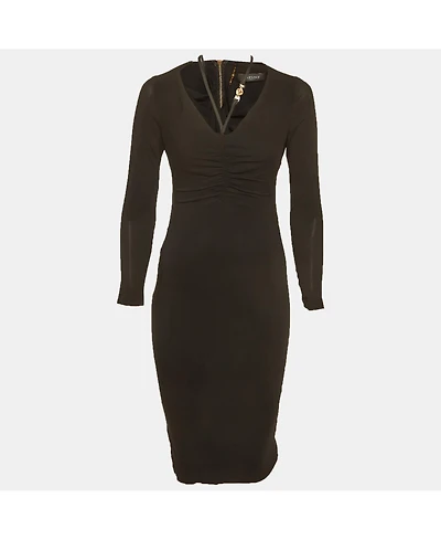 Pre-Owned Versace Women's Crepe Medusa Detail Ruche Midi Dress