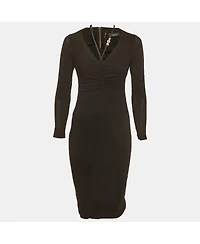 Pre-Owned Versace Women's Crepe Medusa Detail Ruche Midi Dress