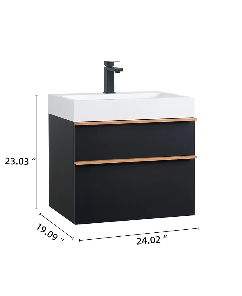 Sillysis Modern Wall Mounted Bathroom Vanity with Acrylic Sink, Dual-Tone Wood Handles, Soft Close Drawers