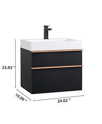 Sillysis Modern Wall Mounted Bathroom Vanity with Acrylic Sink, Dual-Tone Wood Handles, Soft Close Drawers