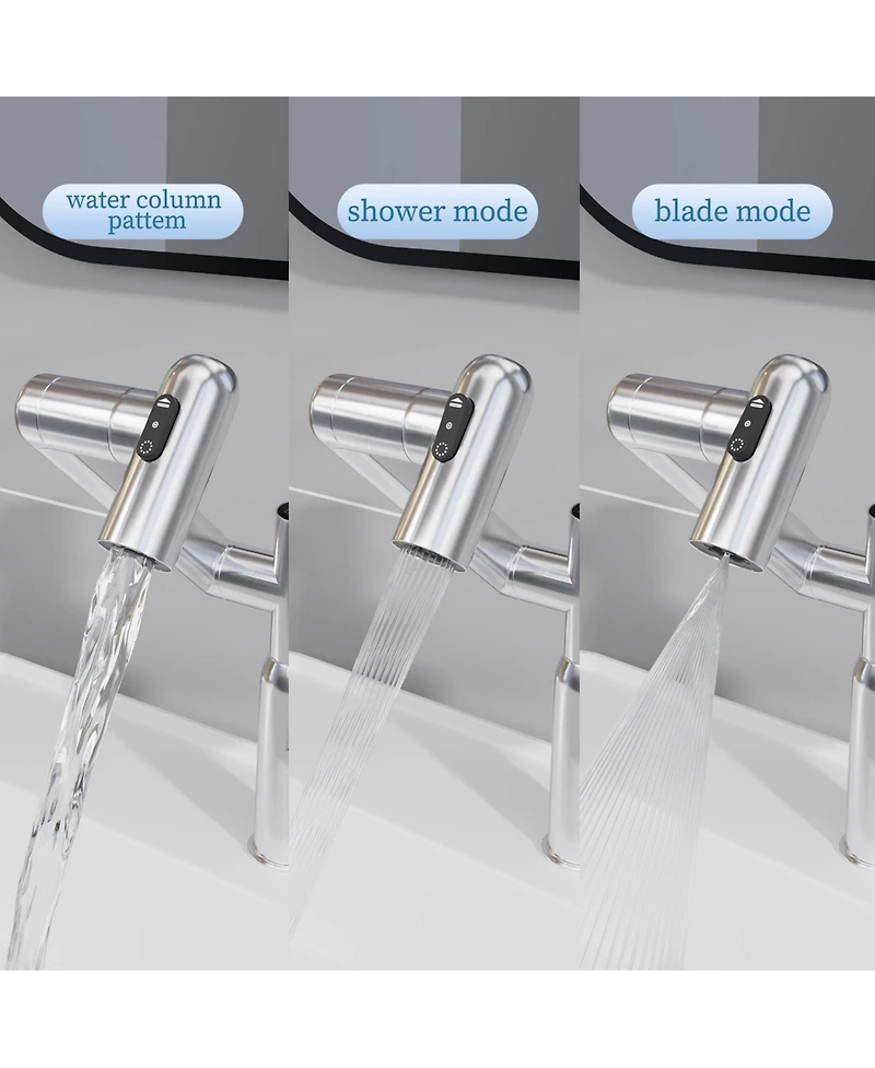 Phying Chrome Bathroom Sink Faucet with Spray Function and Temperature Display for Anti-Skid Switch and Hot and Cold and 360degree(s) Rotary
