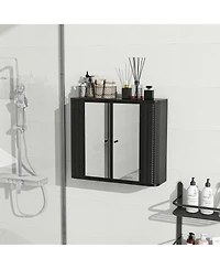 Phying Farmhouse Wall Mounted Mirror Cabinet Metal Frame Storage Organizer with 2 Mirrored Doors and Open Shelf for Bathroom Vanity Over Sink