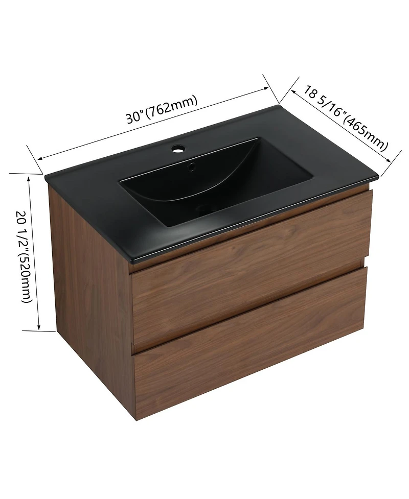 Sillysis Inch Wall Mounted Bathroom Vanity with Ceramic Sink, Soft Close Drawers