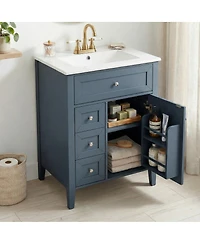 Sillysis 24 Inch Bathroom Vanity with Ceramic Sink, Classic Modern Freestanding Cabinet, Soft Close Drawers for Small Bathrooms