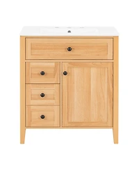 Sillysis 30 Inch Bathroom Vanity with Ceramic Sink, Rustic Wood Grain Cabinet, Soft Close Drawers, Adjustable Storage for Modern Bathrooms
