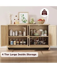 homfan Modern 4-Door Rattan Sideboard, Wooden Accent Buffet Cabinet with Ample Storage for Entryway, Living Room and Dining