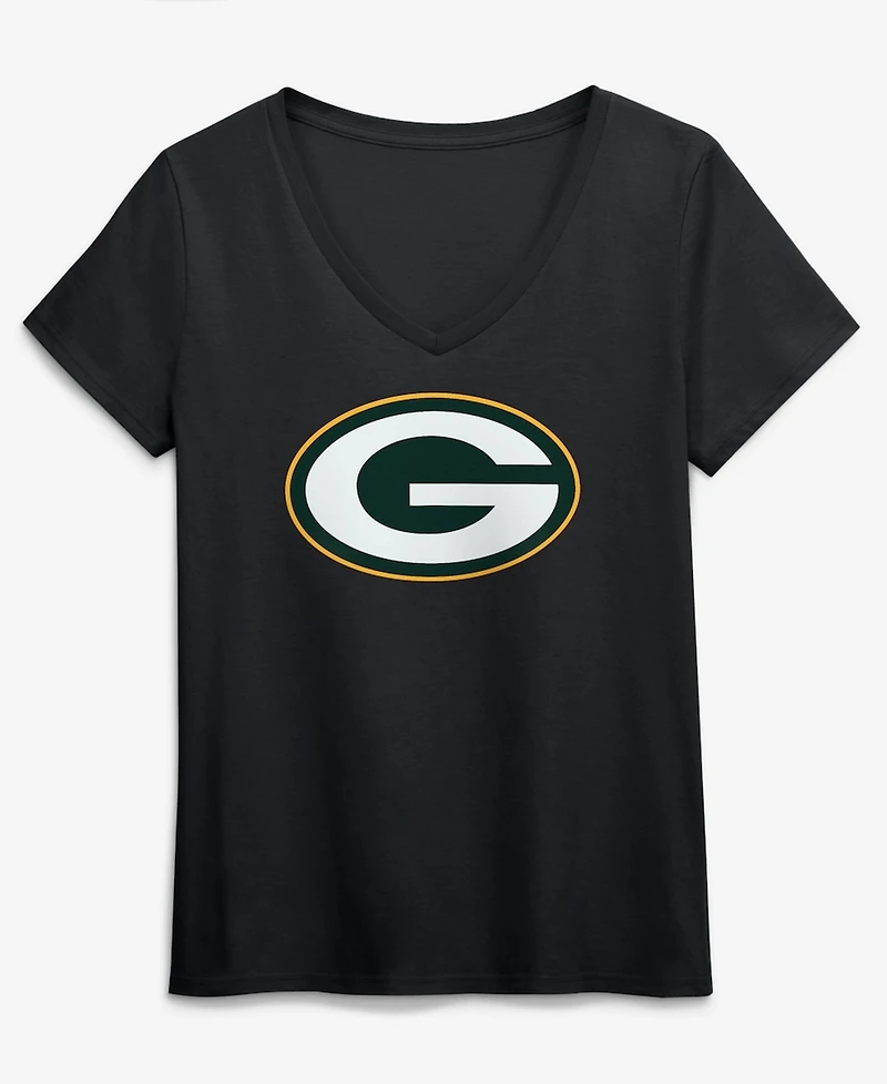 Logo Athletic Women's Black Green Bay Packers Primary V-Neck T-Shirt
