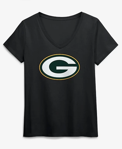 Logo Athletic Women's Black Green Bay Packers Primary V-Neck T-Shirt