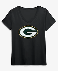 Logo Athletic Women's Black Green Bay Packers Primary V-Neck T-Shirt