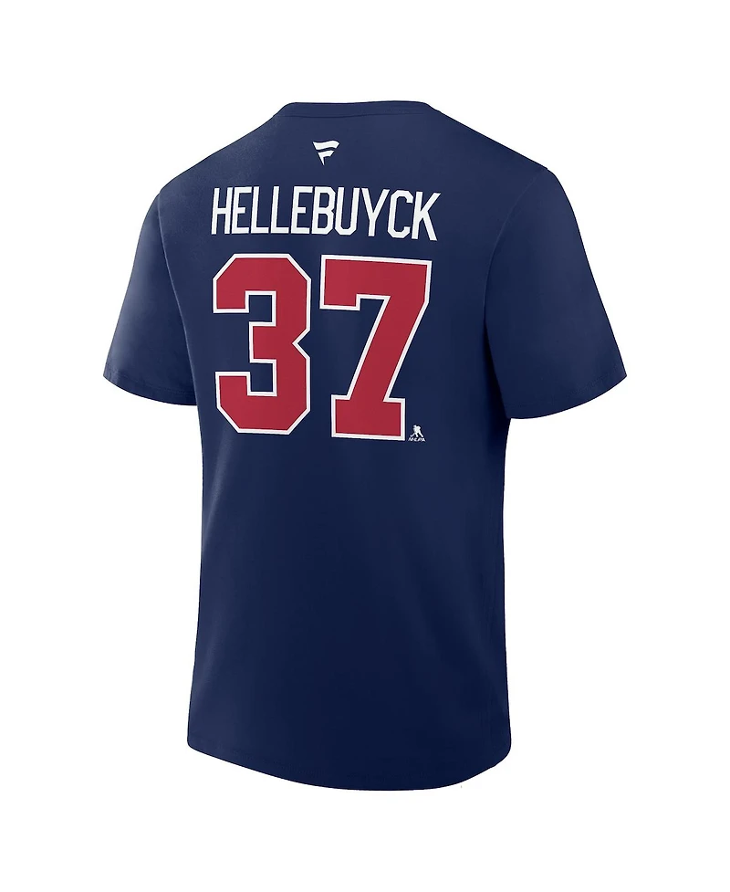 Fanatics Men's Connor Hellebuyck Navy Winnipeg Jets Authentic Stack Name Number T-Shirt