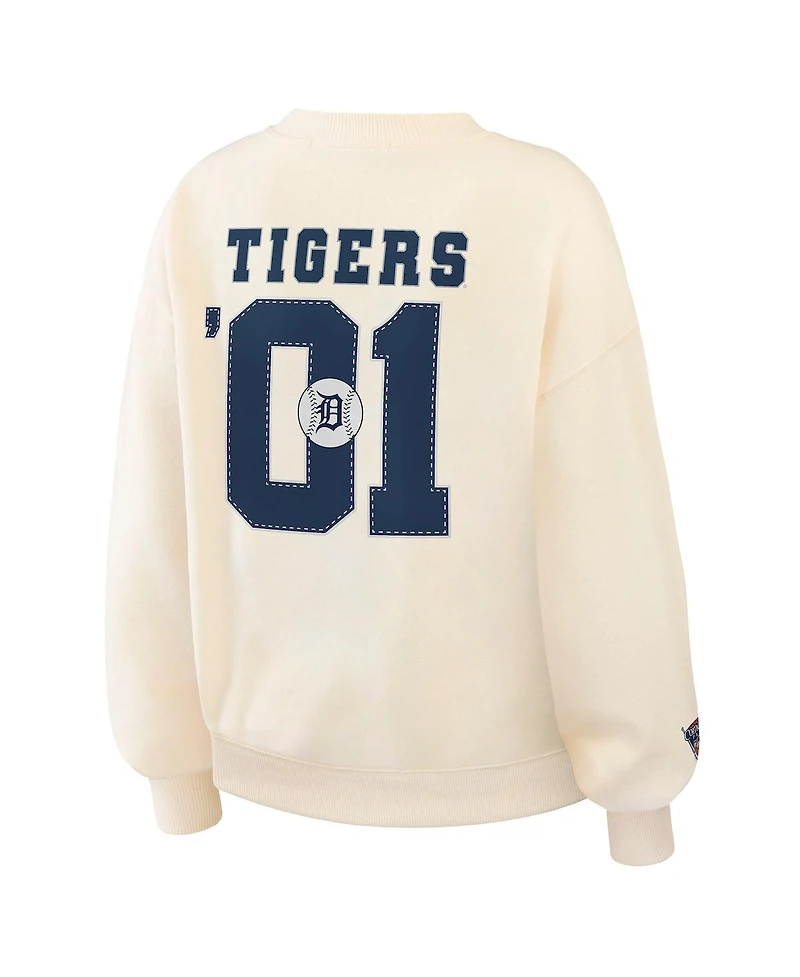 Wear by Erin Andrews Women's Cream Detroit Tigers Heavyweight Crew Neck Sweatshirt