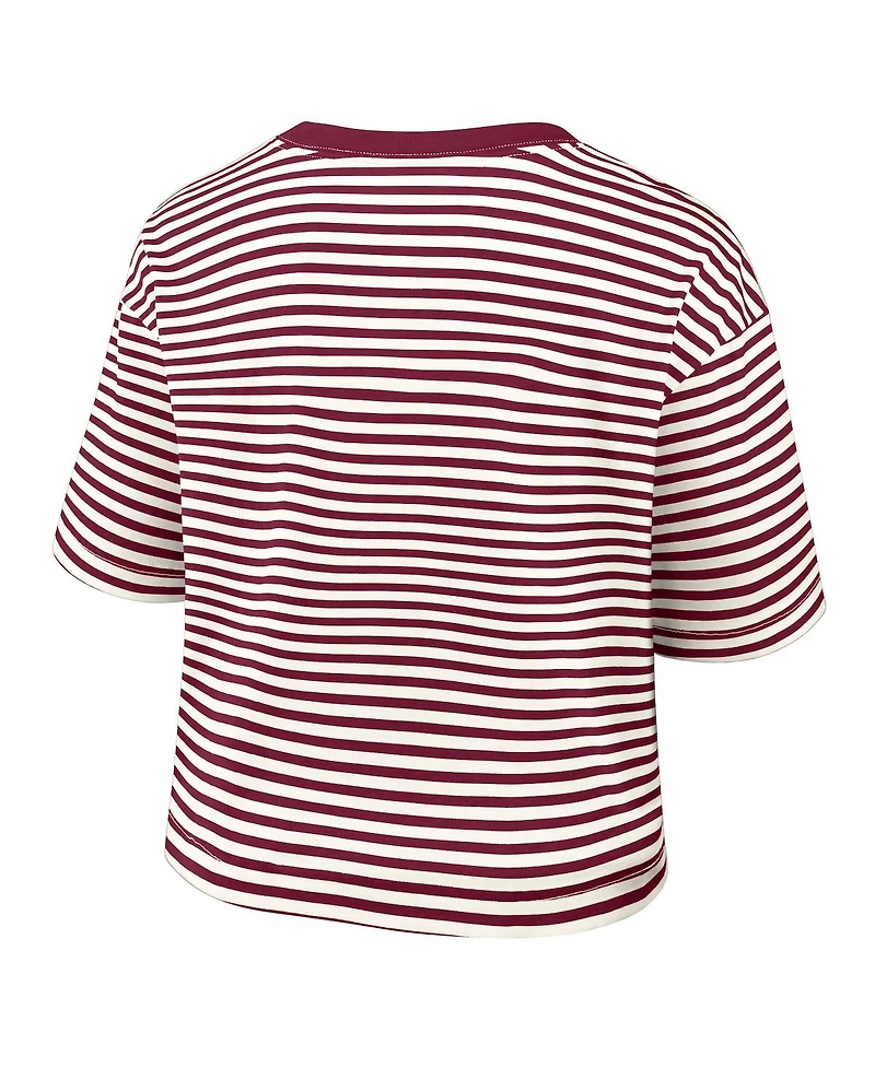 Nike Women's Burgundy/Cream Philadelphia Phillies Cooperstown Collection Striped Cropped T-Shirt