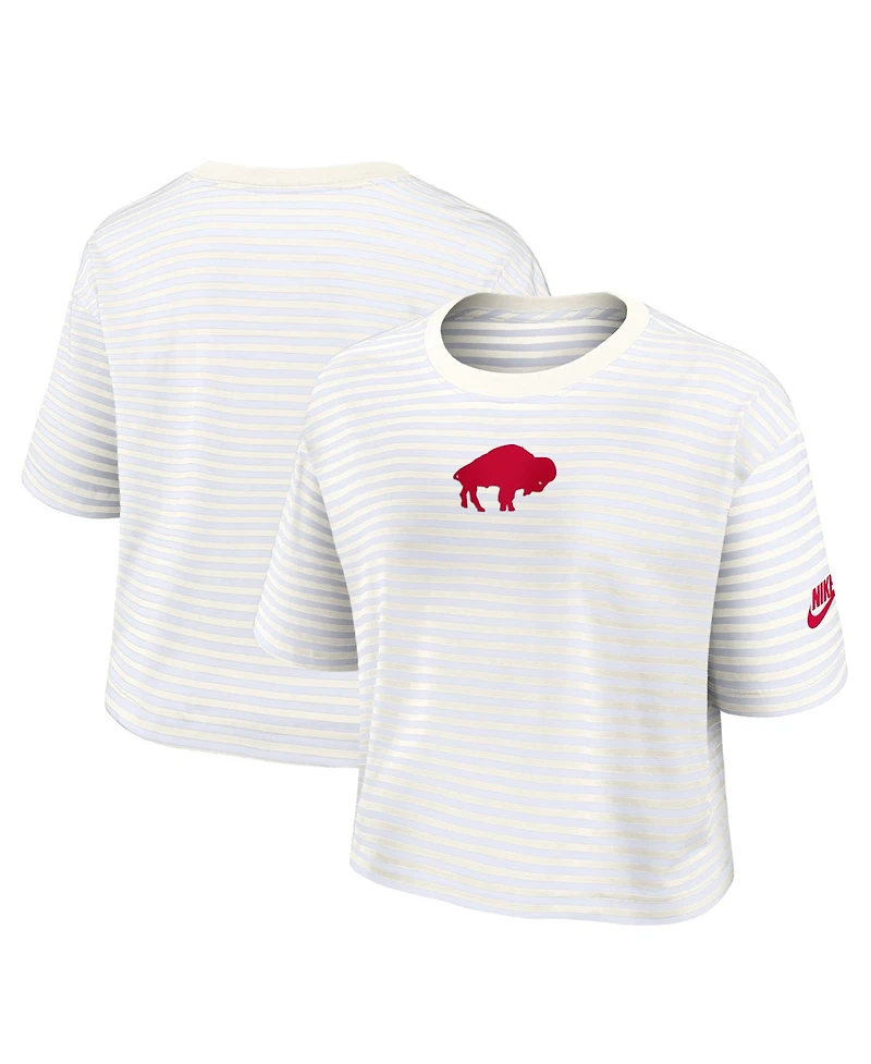 Nike Women's White/Cream Buffalo Bills Striped Cropped T-Shirt