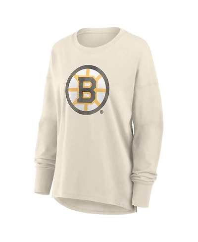 Fanatics Women's Cream Boston Bruins Distressed Logo Long Sleeve T-Shirt