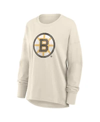 Fanatics Women's Cream Boston Bruins Distressed Logo Long Sleeve T-Shirt