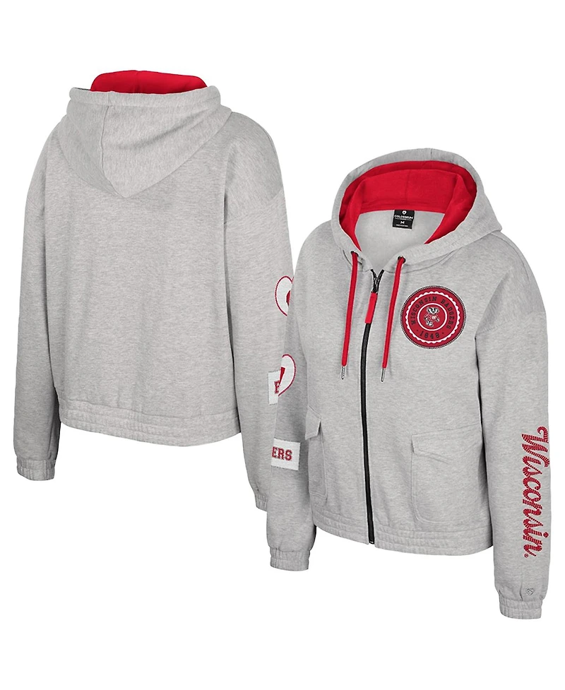 Colosseum Women's Gray Wisconsin Badgers Alfie Full-Zip Hoodie Jacket