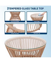 gaomon 3 Piece Outdoor Rattan Patio Bistro Set with Glass Top Table and 2 Chairs, All Weather Patio Furniture for Backyard, Poolside, Porch, Balcony