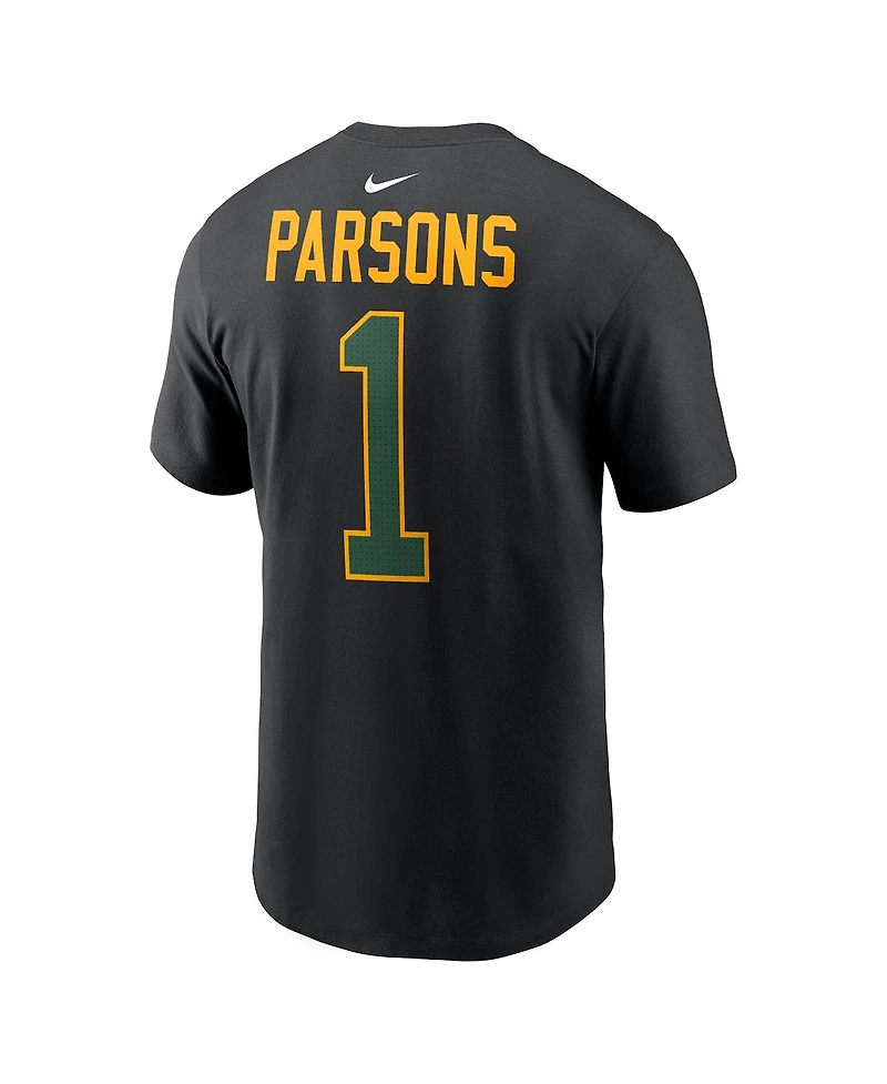 Nike Men's Micah Parsons Black Green Bay Packers Carbon Name Number T-Shirt