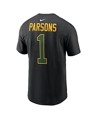 Nike Men's Micah Parsons Black Green Bay Packers Carbon Name Number T-Shirt
