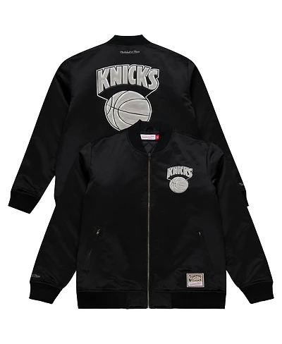 Mitchell & Ness Men's Black New York Knicks Chrome Satin Bomber Full-Zip Jacket