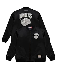 Mitchell & Ness Men's Black New York Knicks Chrome Satin Bomber Full-Zip Jacket